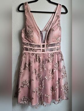 Gianni Bini Rose Pink Floral Embroidered Tulle Party Dress